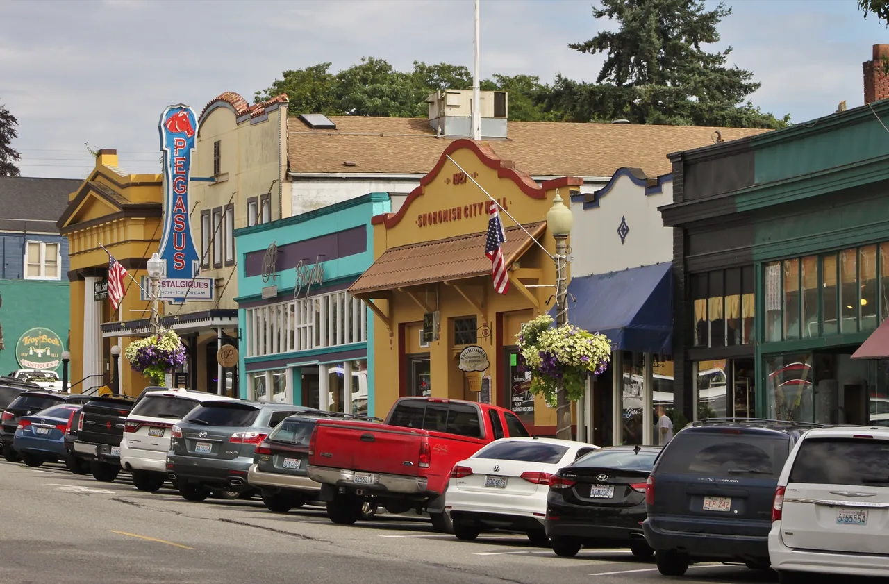 Rooflines along First Street in downtown Snohomish